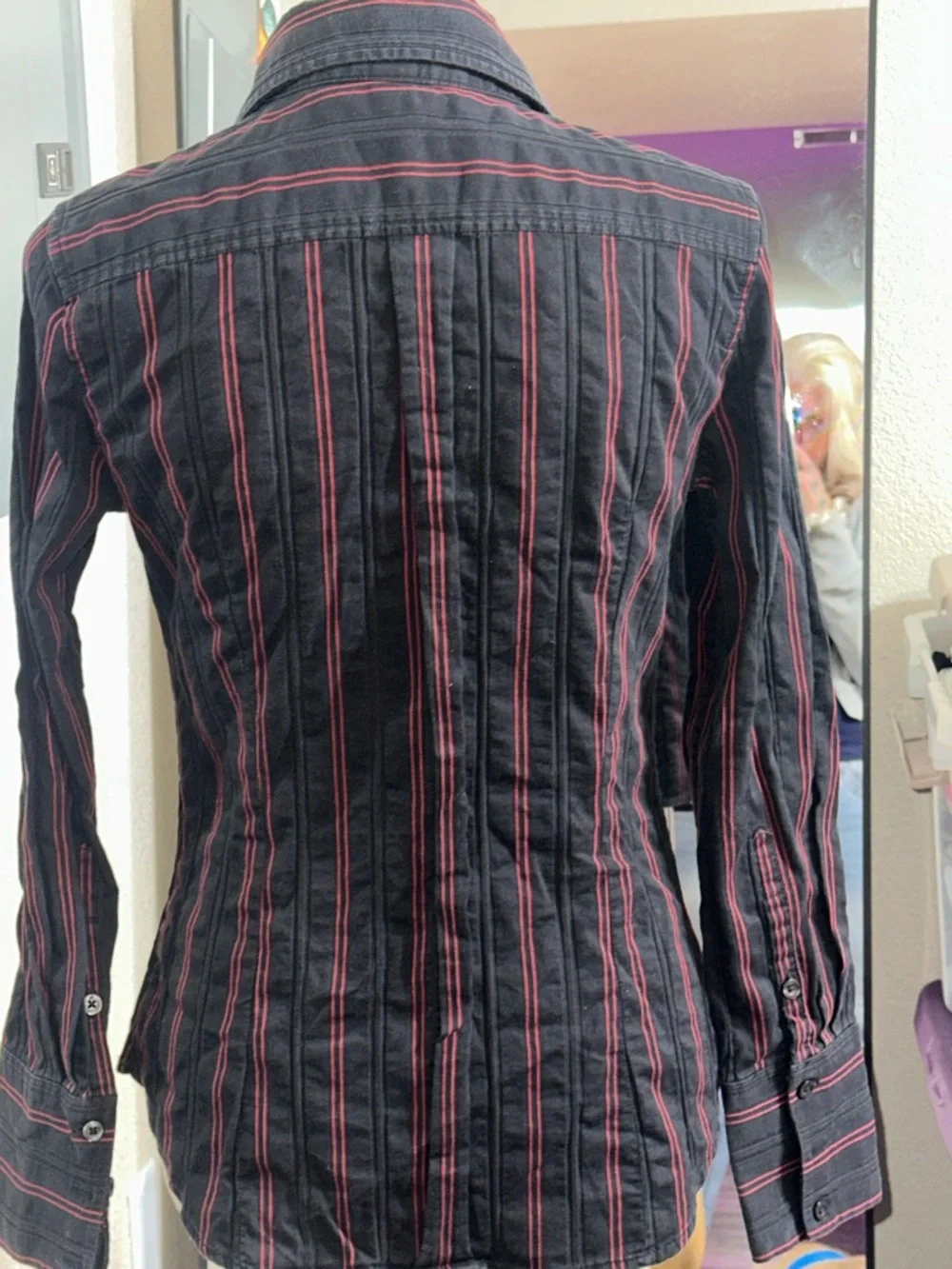 Express Black Button-Down Shirt with Red Stripes size Medium - Picture 3 of 5